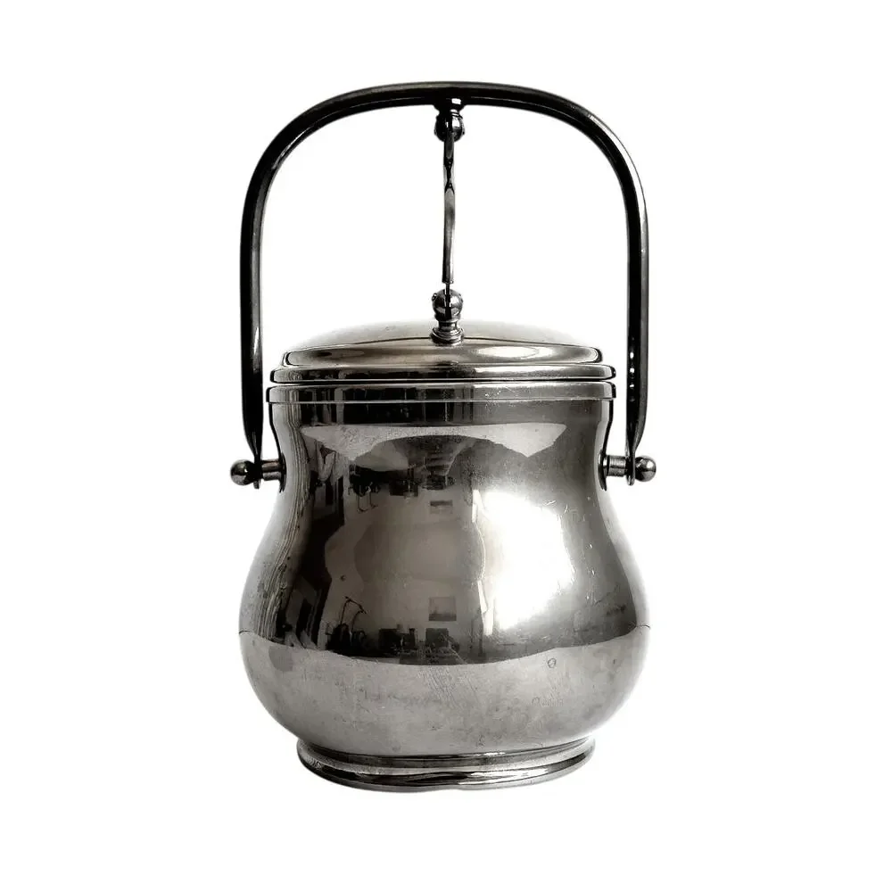 Ice Bucket by Aldo Tura for Macabo Italy 1960s Silver Plated Hinged Lid 9.5
